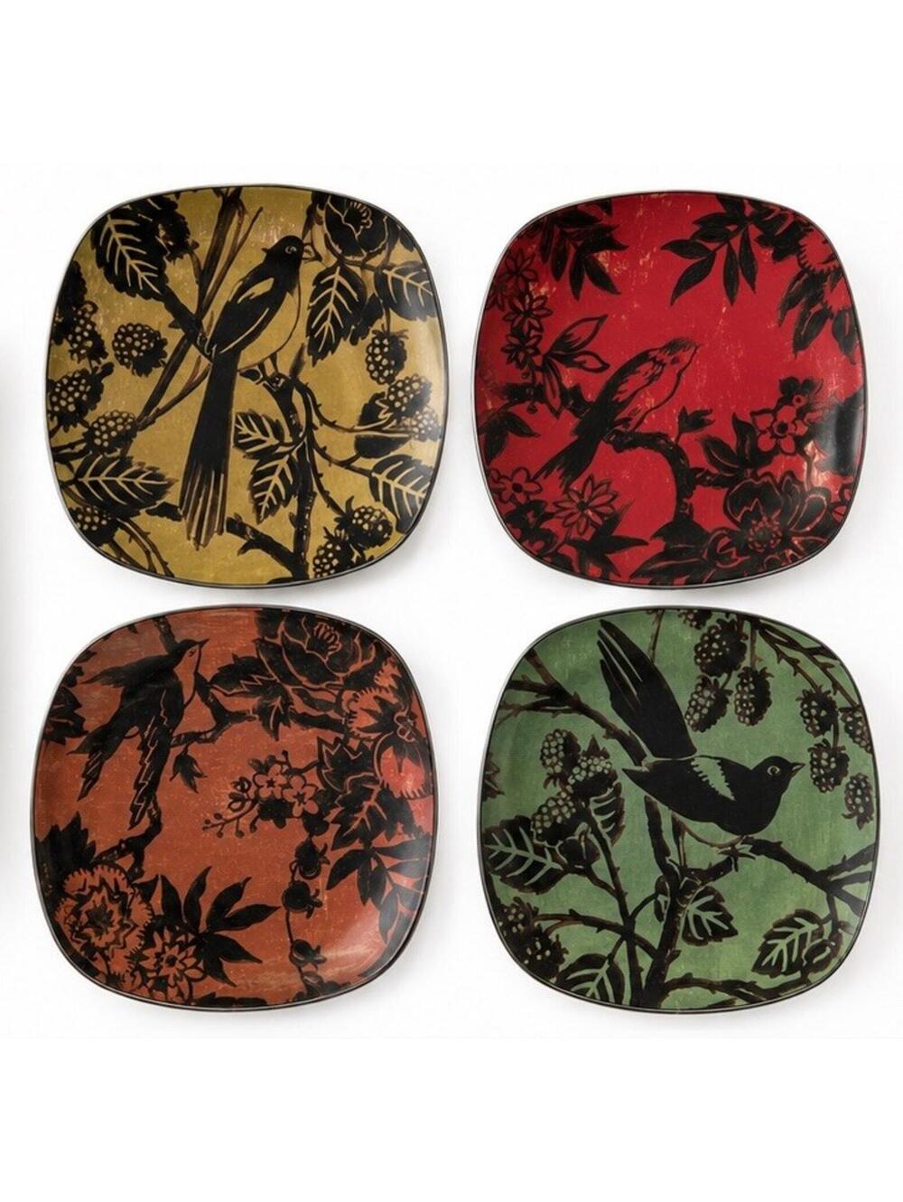 Oneida Bird Song Set of 4 Salad Dessert Plates Stoneware Made In Germany W/Box
